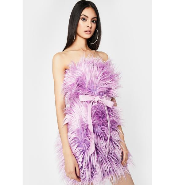 Lavender Fuzzy Shag Faux Fur Sleeveless Cinched Waist Tube Dress ...