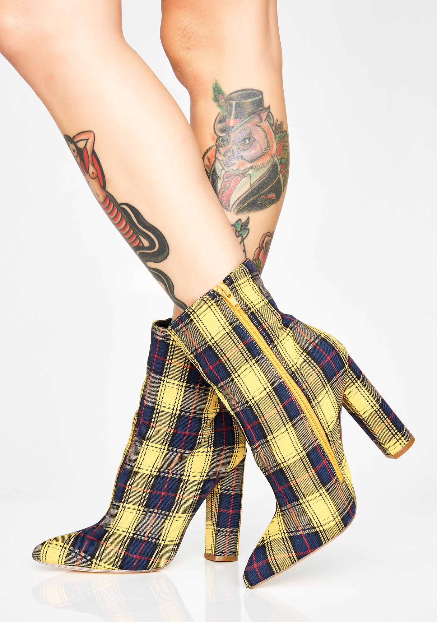 yellow plaid booties