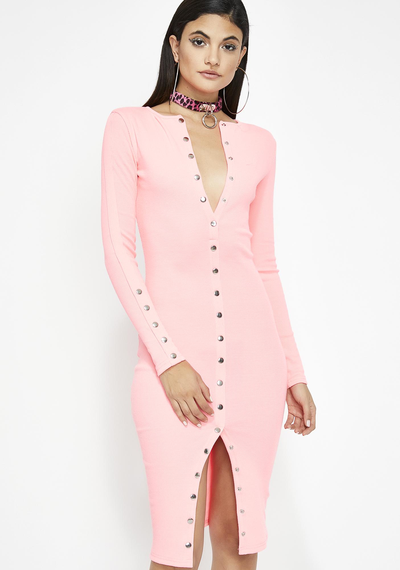 pink ribbed long sleeve dress