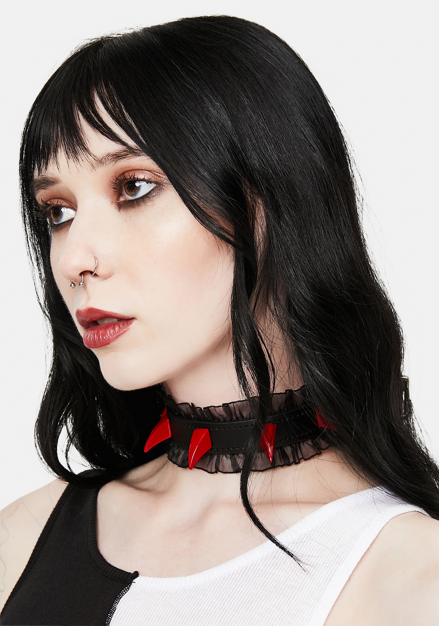 Funk Plus Sheer Ruffle Choker With Red Spikes | Dolls Kill