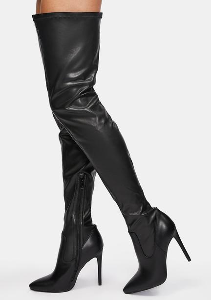 Azalea Wang Vegan Leather Thigh High Pointed Toe Boots | Dolls Kill