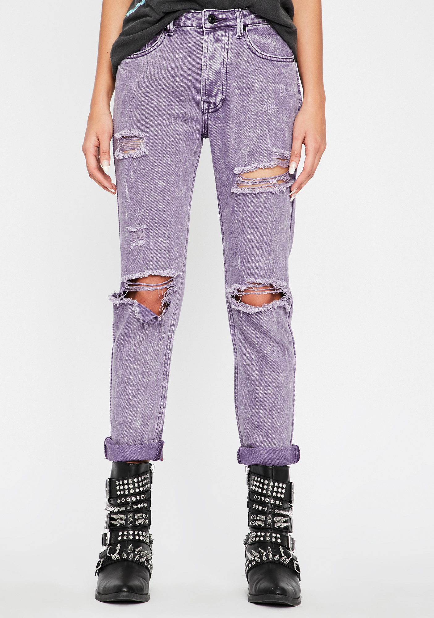 Denim Purple Black Acid Wash Ripped Jeans | Dolls Kill