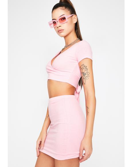 pink vinyl crop top