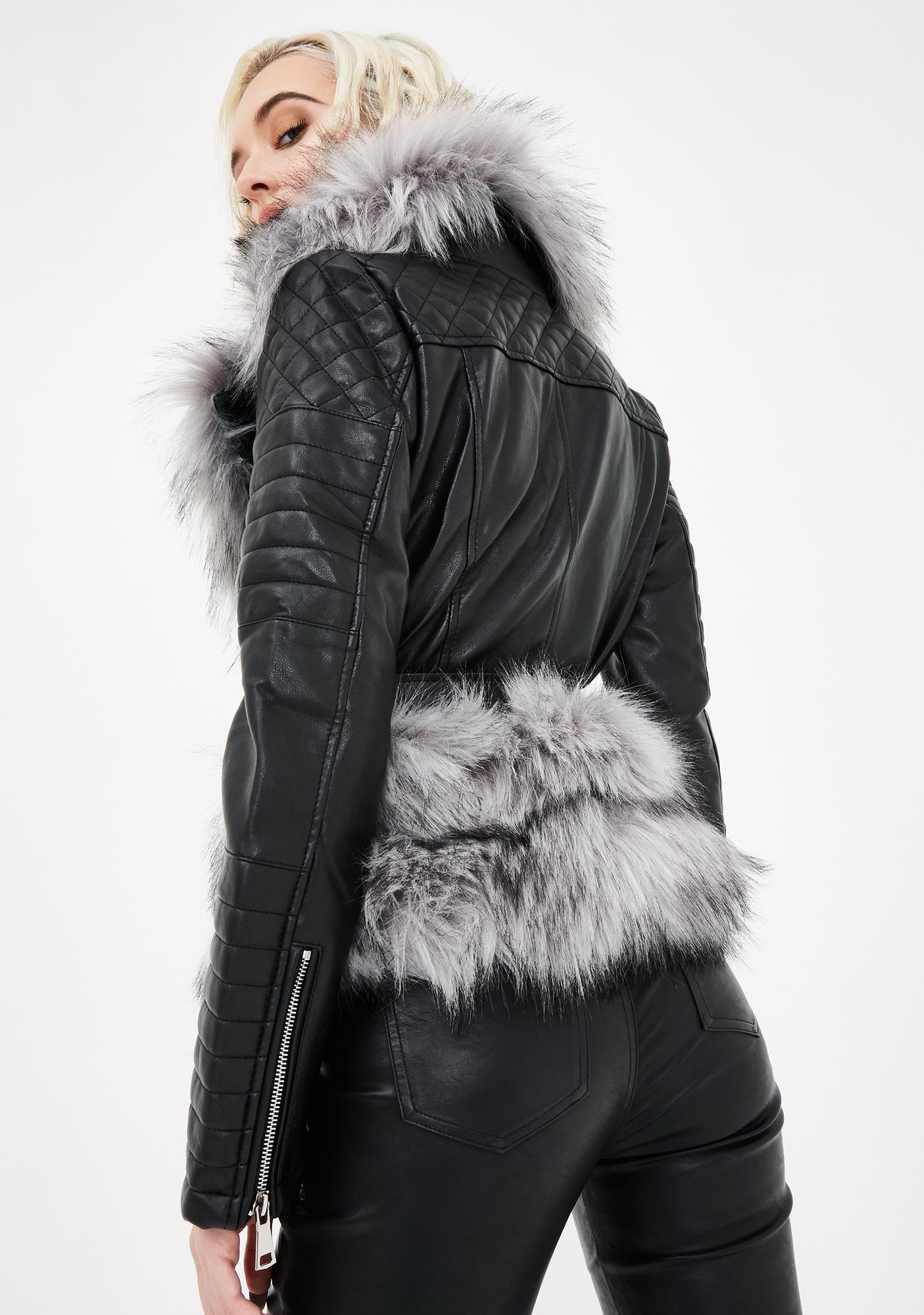 AZALEA WANG Never Cared Faux Fur Moto Jacket | Dolls Kill