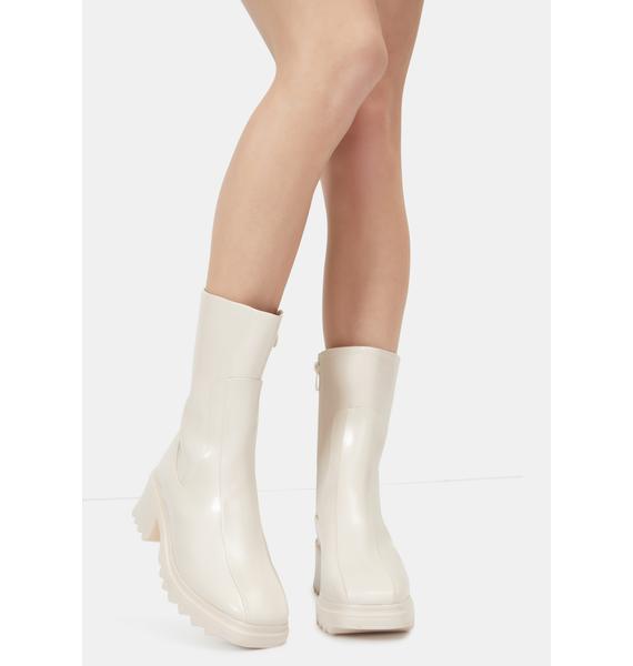 Mid Calf Rise Waterproof Rain Boots - Off White | Dolls Kill