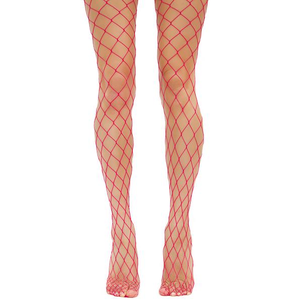 Wide Pink Fishnet Tights | Dolls Kill