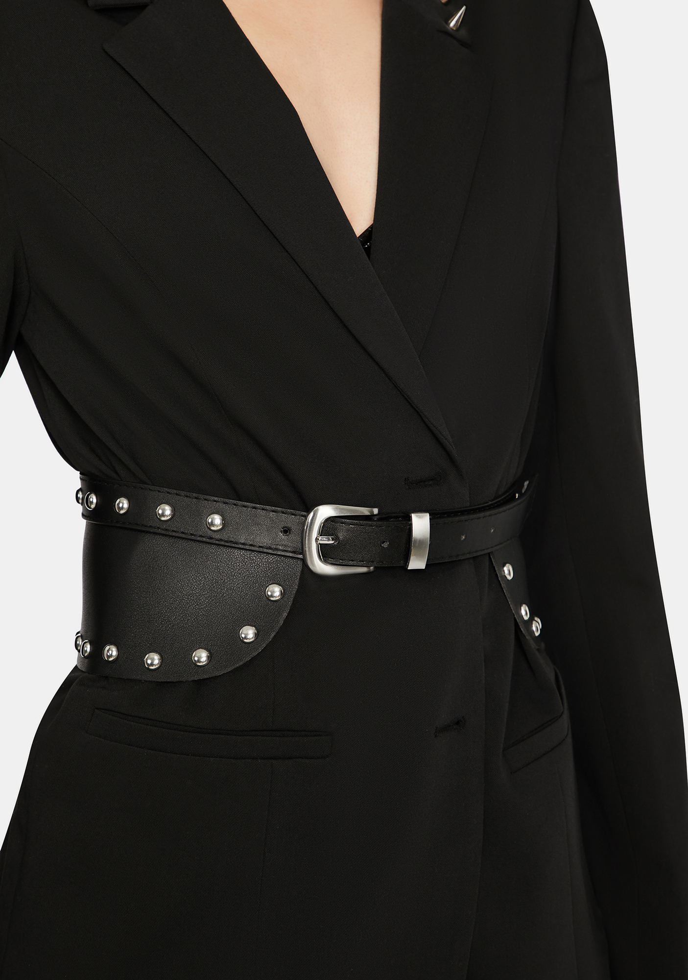 Faux Leather Studded Waist Belt - Black | Dolls Kill