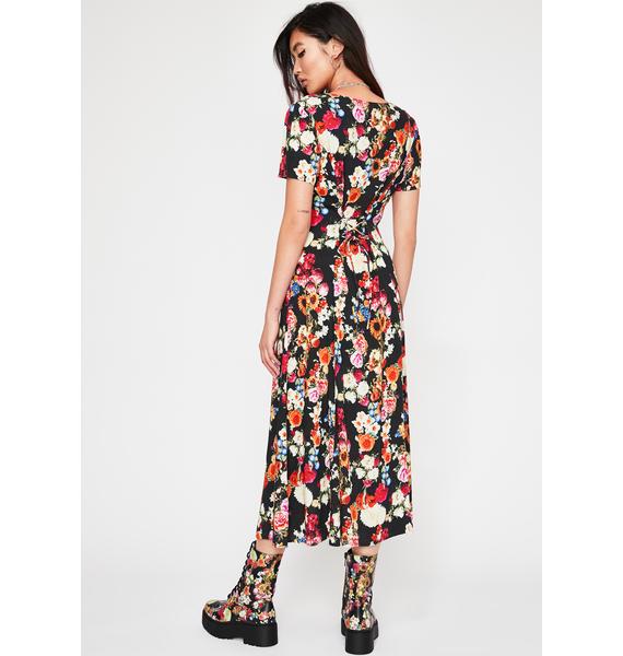 Current Mood Floral Midi Dress Sheer Button Front Dolls Kill
