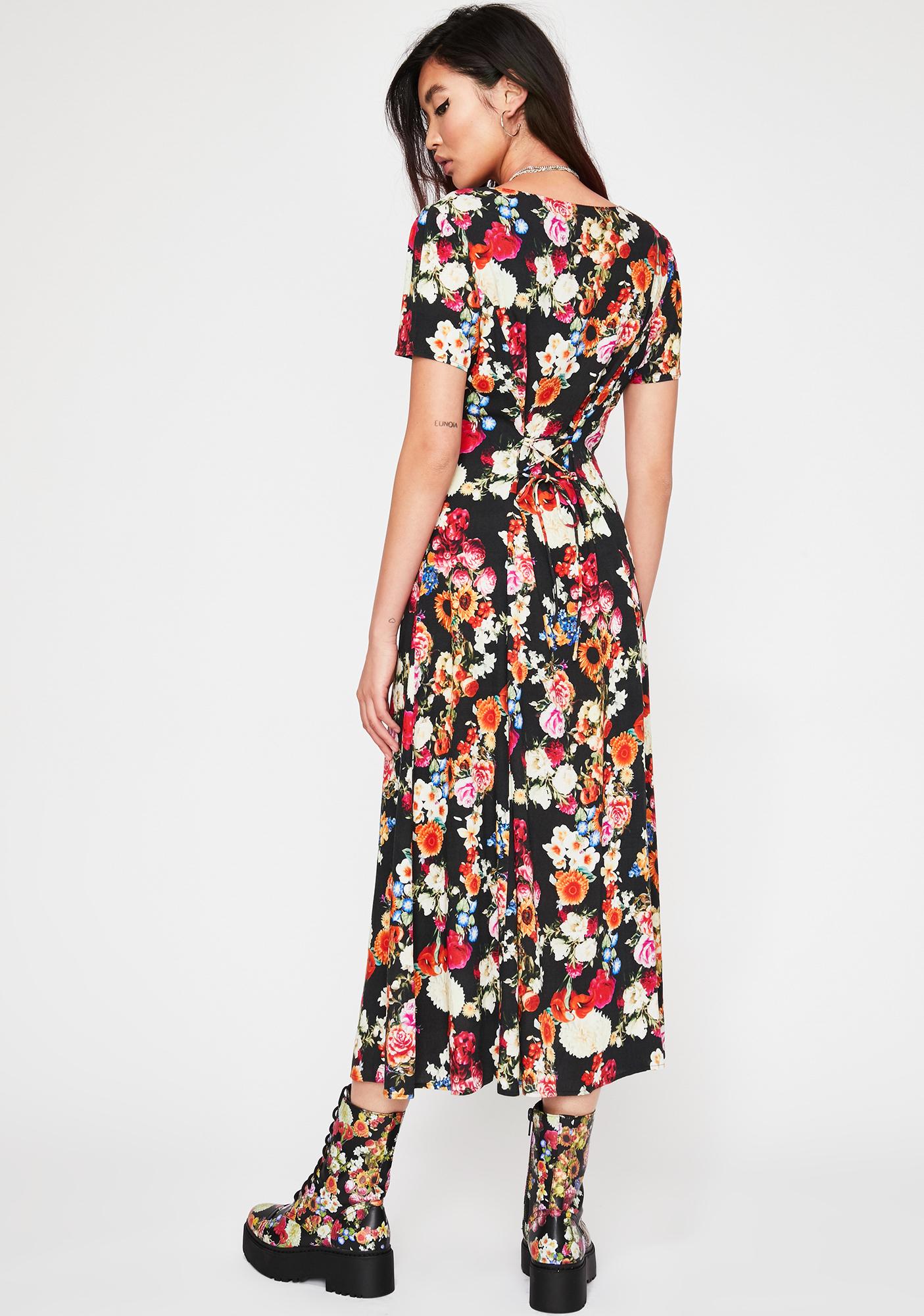 Current Mood Floral Midi Dress Sheer Button Front | Dolls Kill