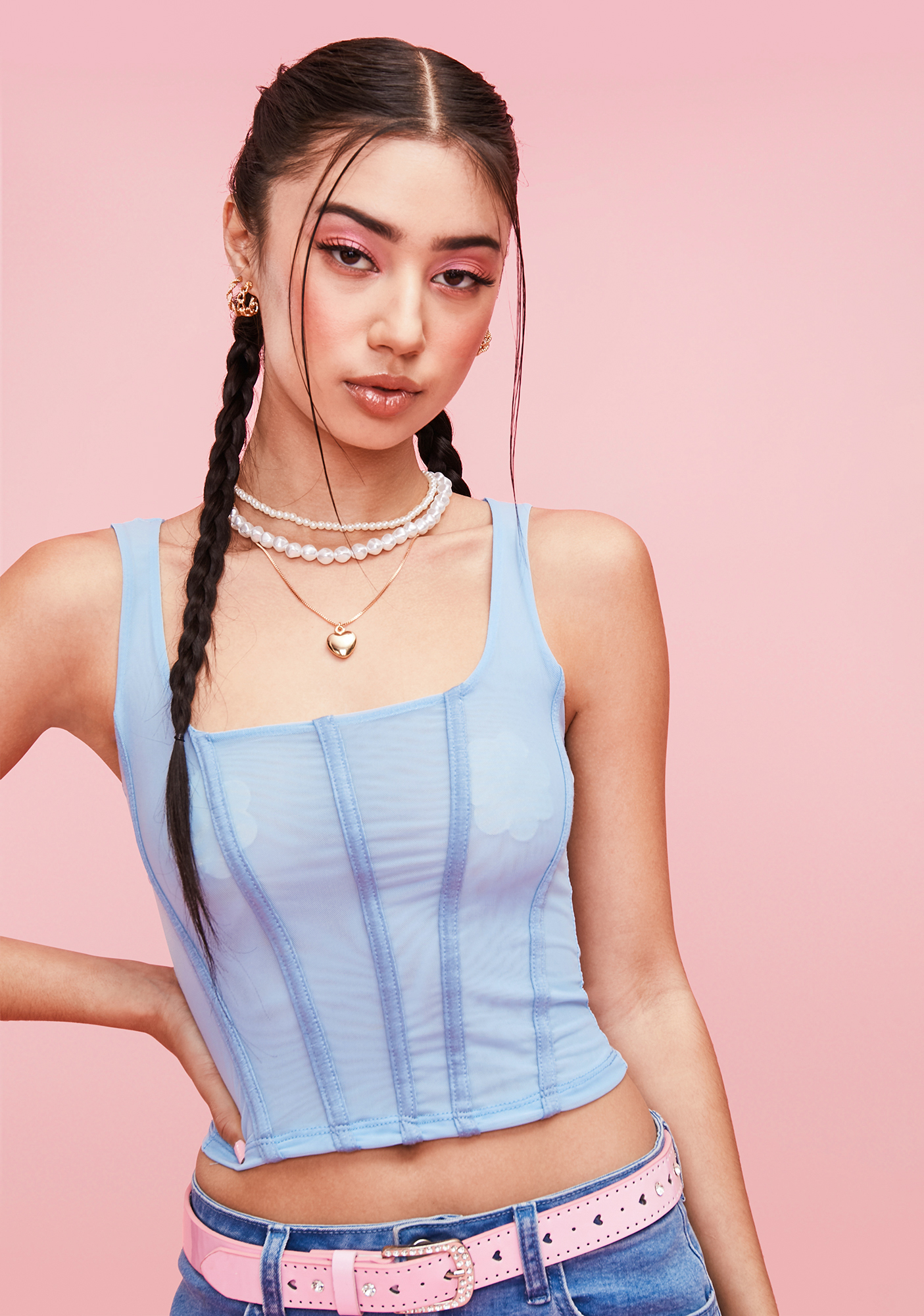 Mesh Corset Top Light Blue Dolls Kill