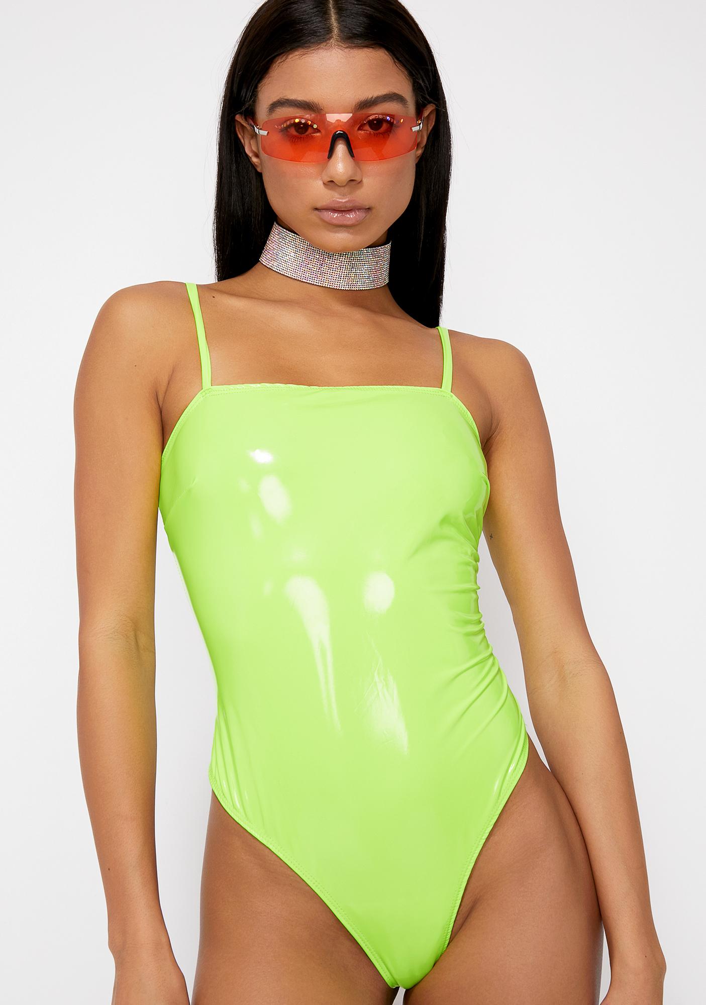 Neon Vinyl Square Neck Bodysuit Dolls Kill