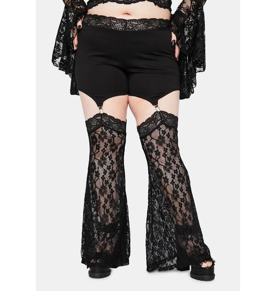 Plus Size Widow Gothic Flared Lace Garter Leggings - Black | Dolls Kill