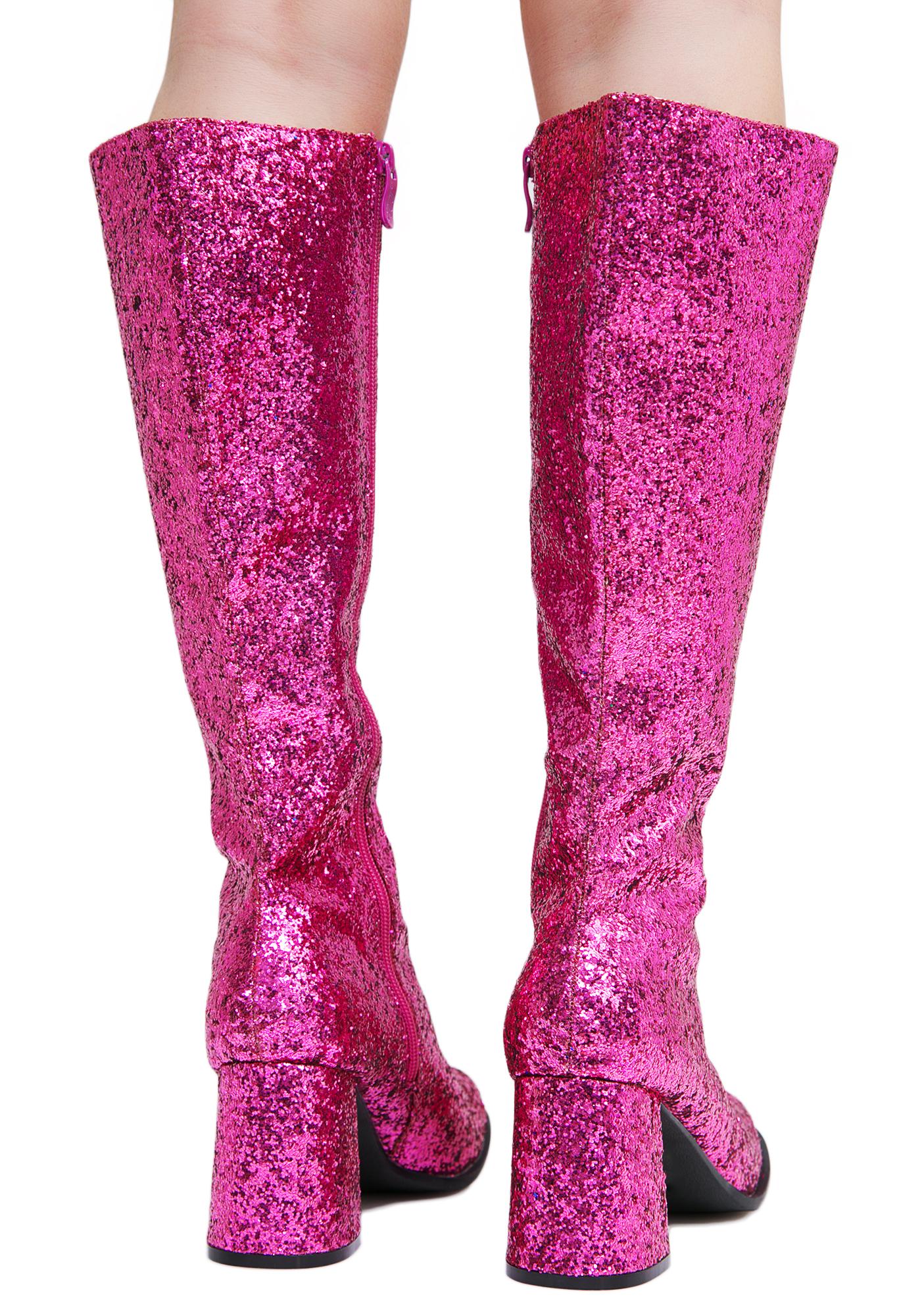 pink glitter thigh high boots