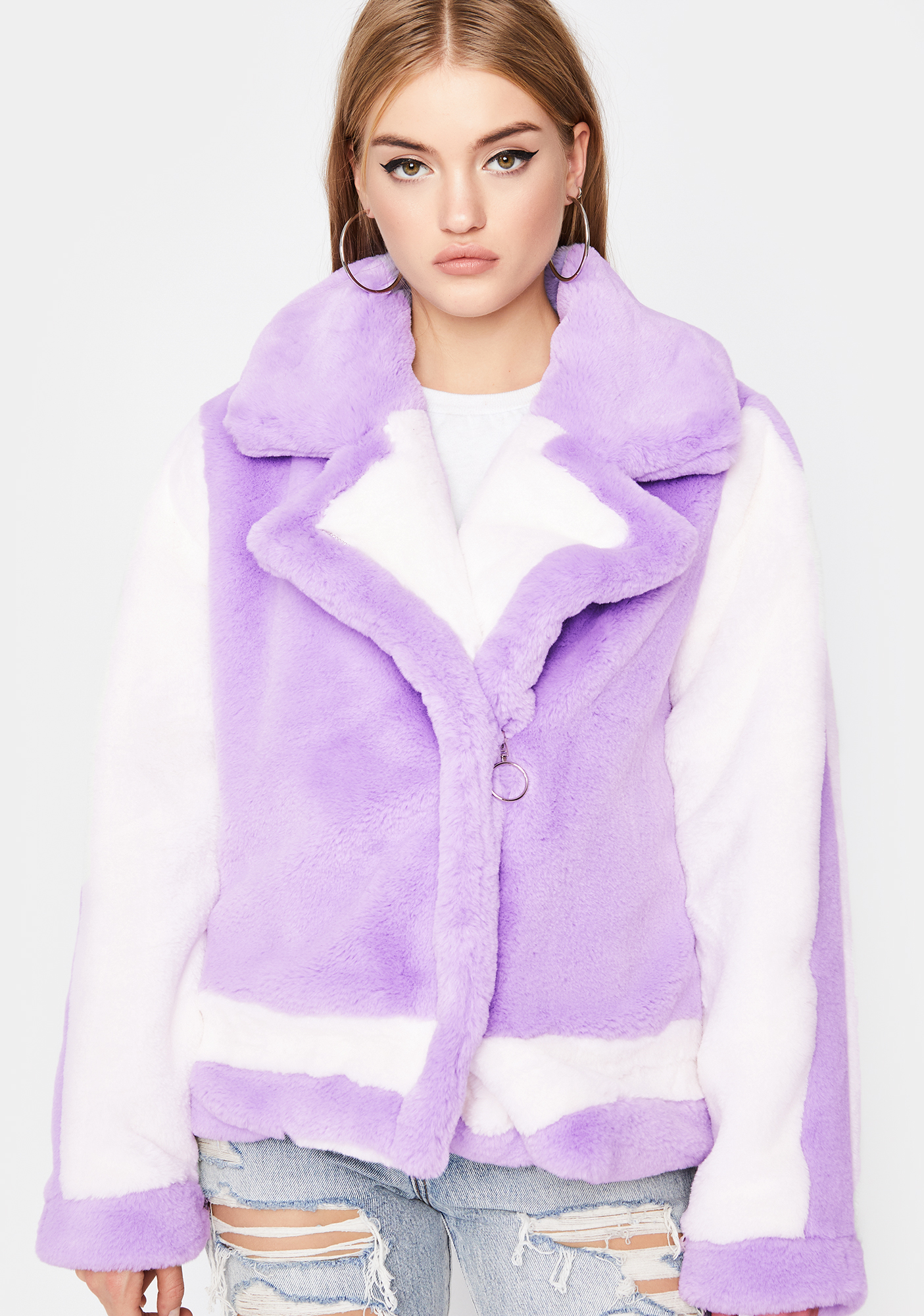 purple fuzzy jacket