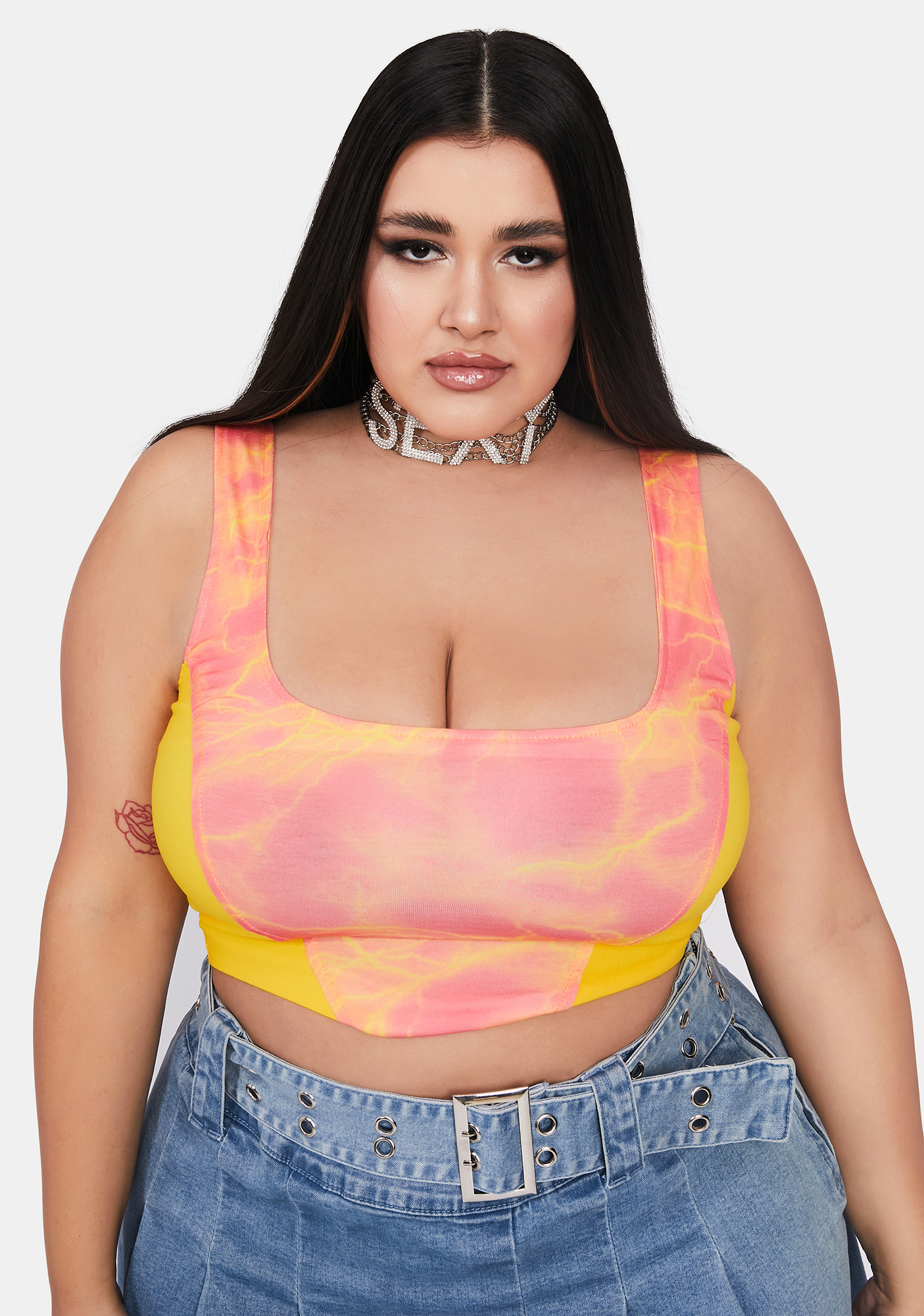 Plus Size Tie Dye Corset Tank Pink/Yellow Dolls Kill