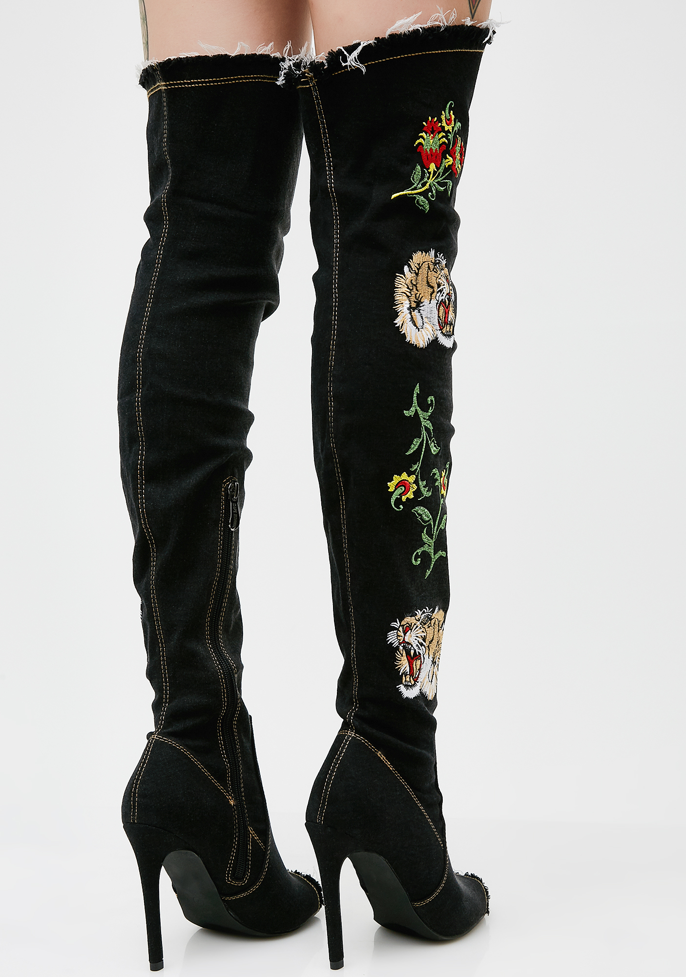 thigh high embroidered boots