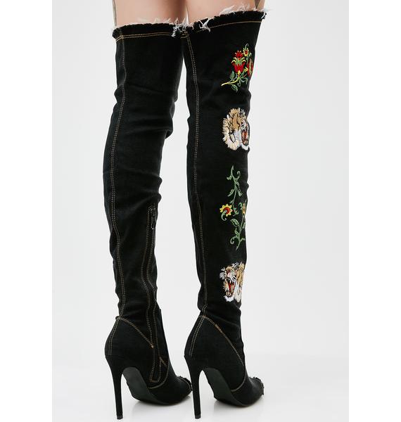 thigh high embroidered boots