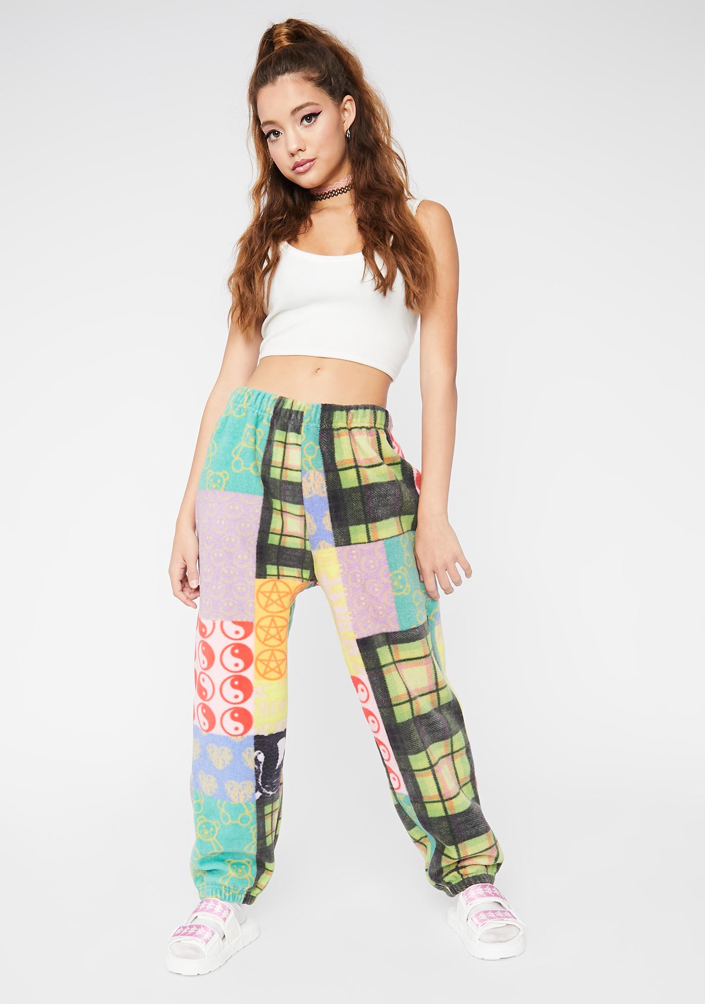 new girl order patchwork fleece joggers
