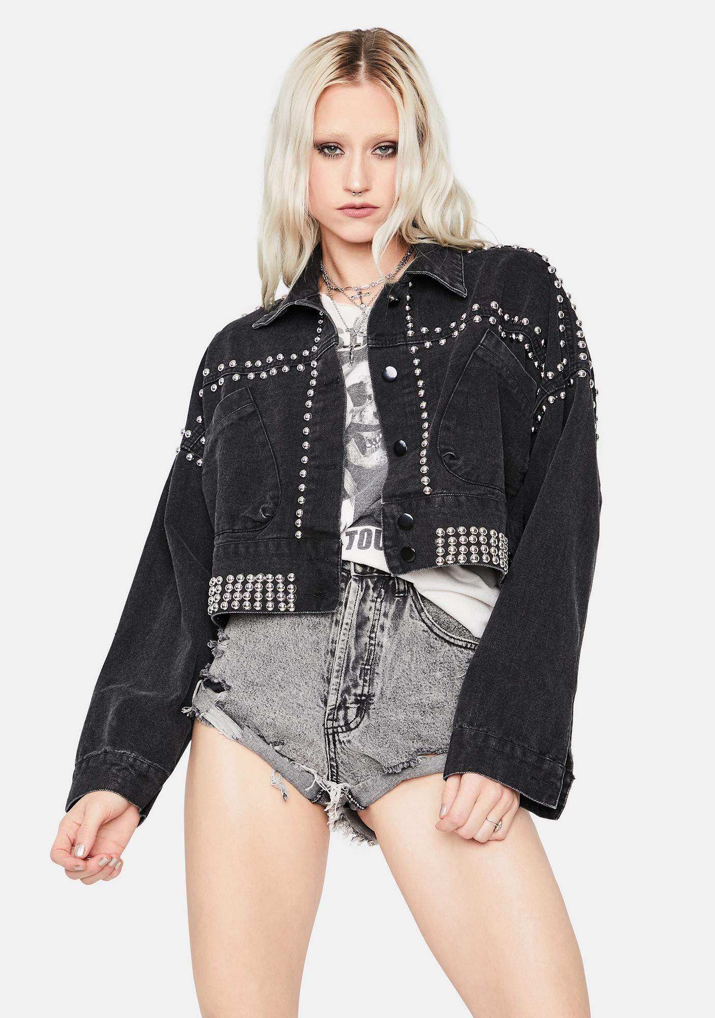 cropped studded denim jacket