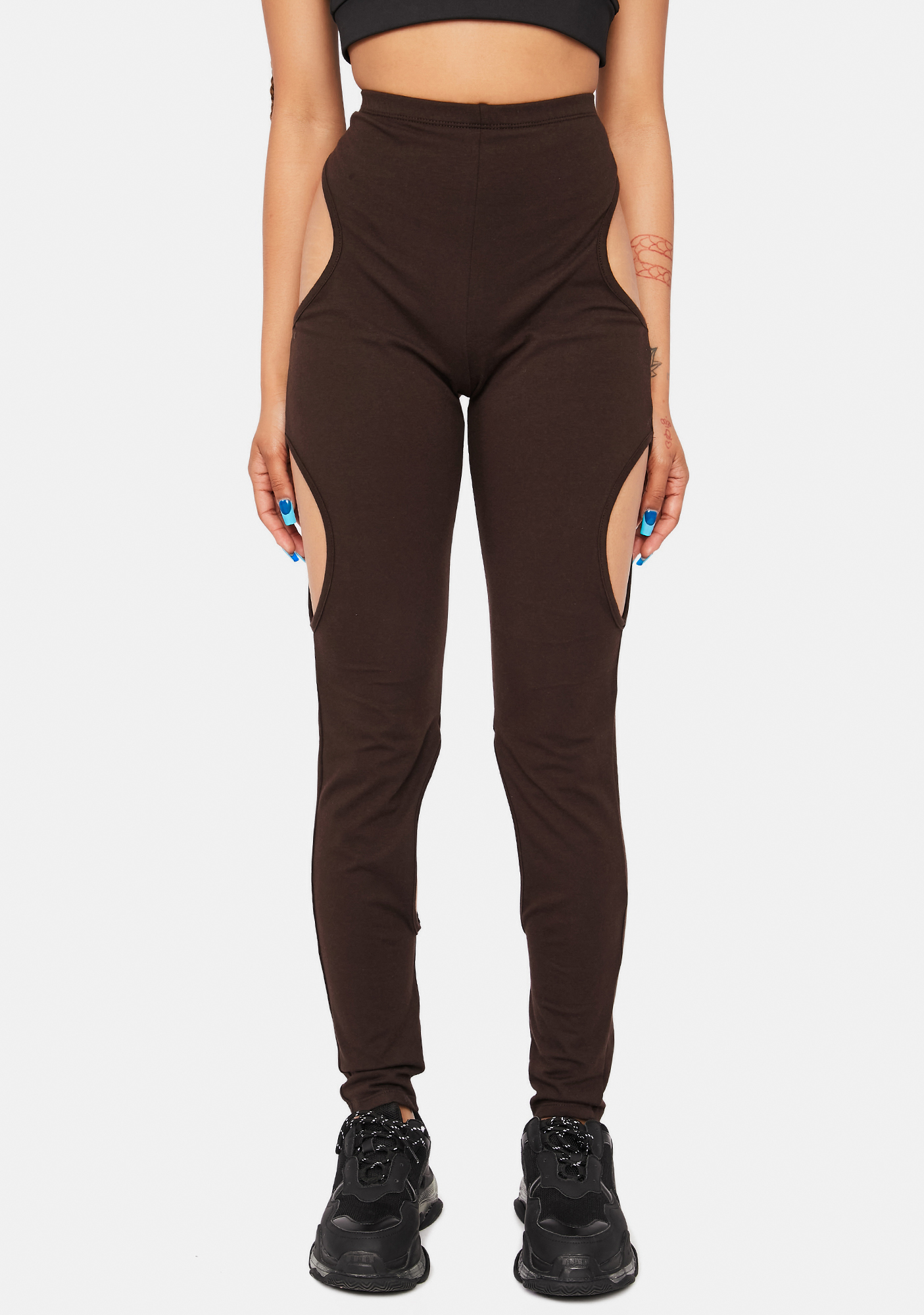 Cut Out Sides High Waist Skinny Pants Brown Dolls Kill