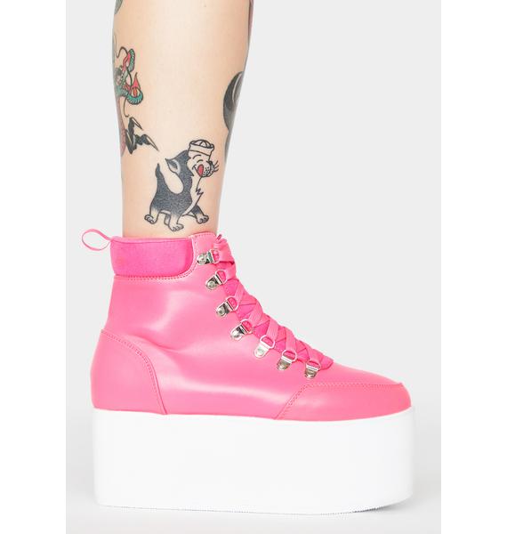 Pink Patent Lace Up Platform Ankle Boots | Dolls Kill