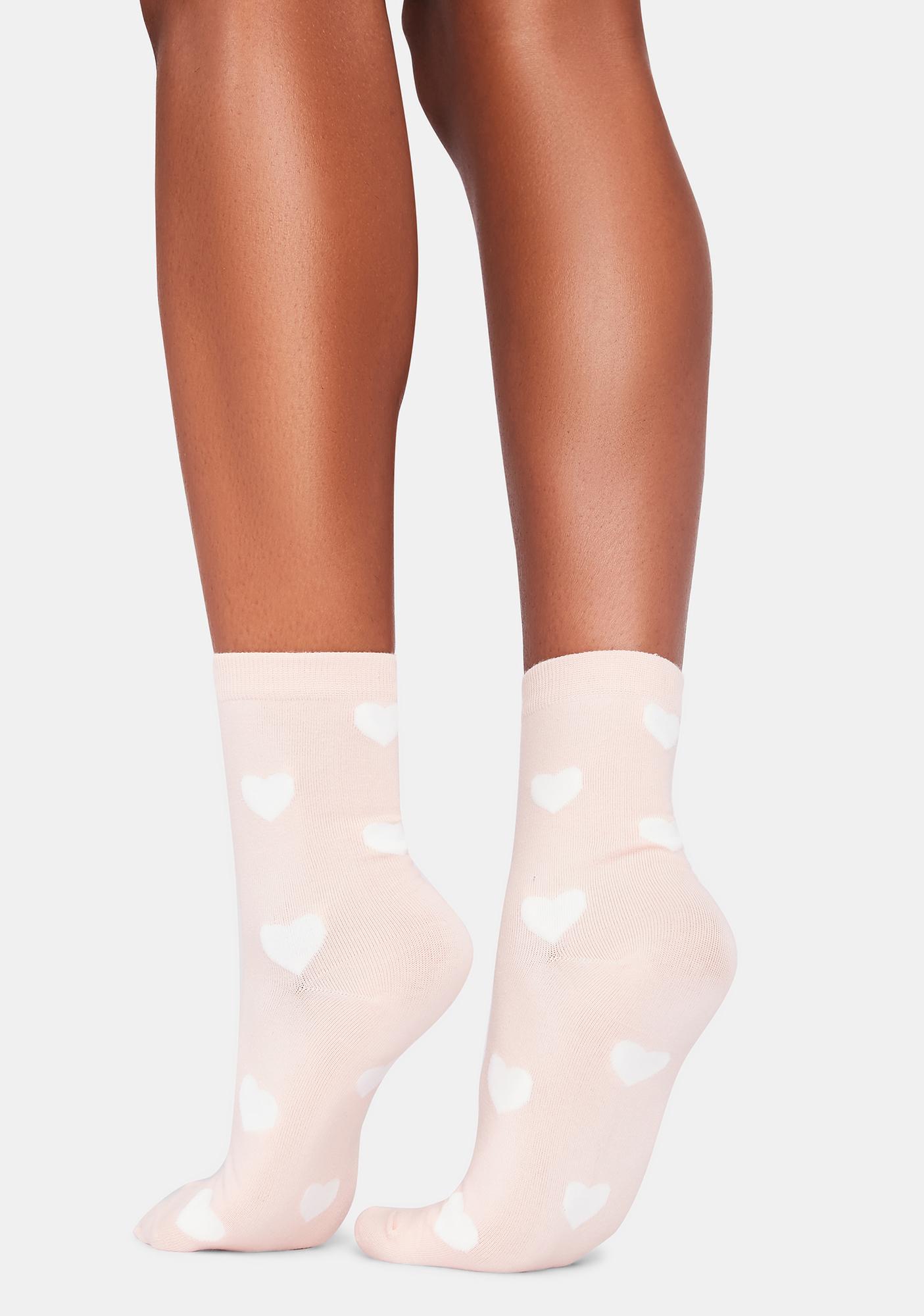 Heart Print Ankle Socks Pink Dolls Kill