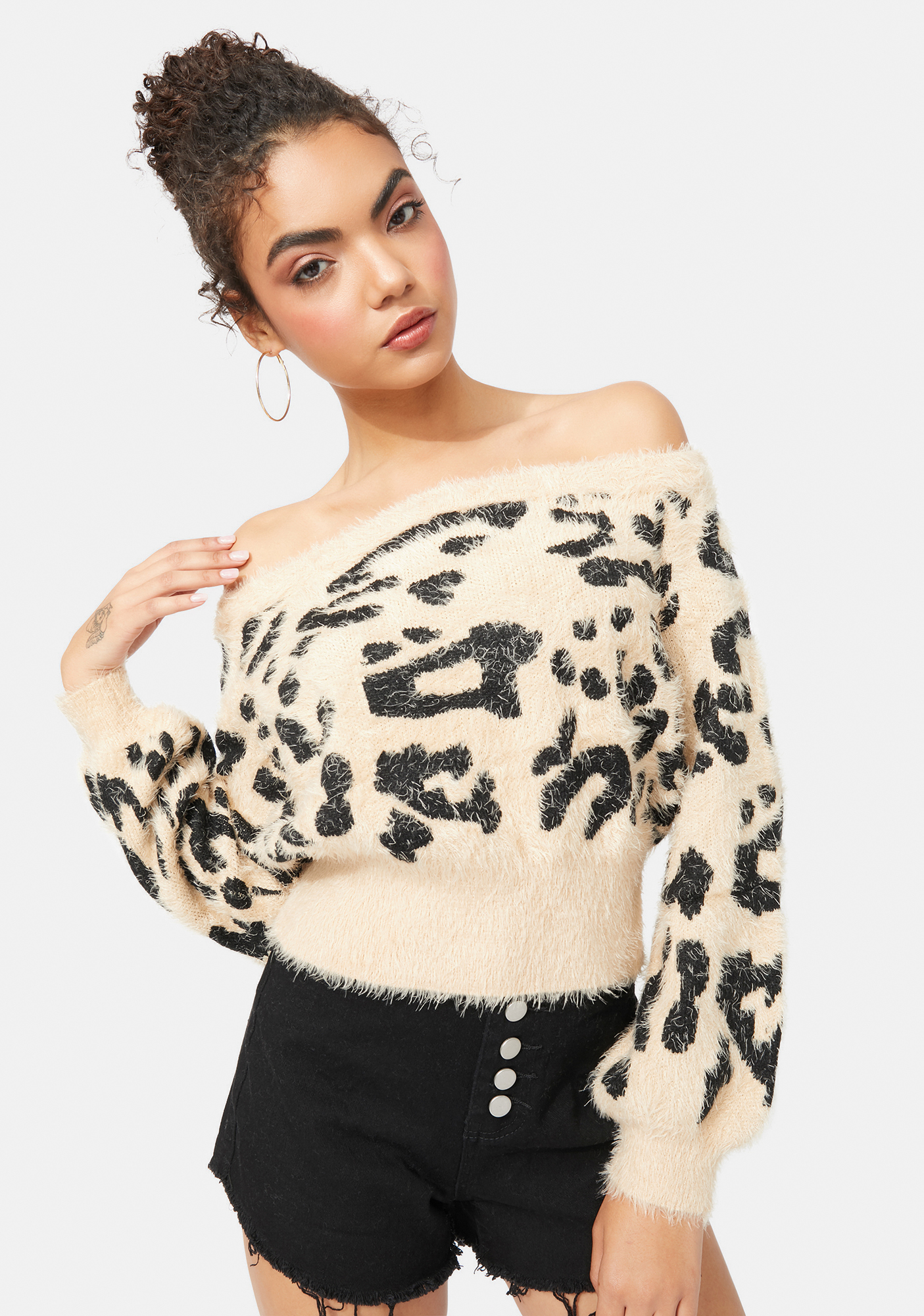 leopard off the shoulder sweater