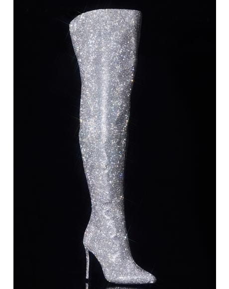 silver thigh high boots cheap