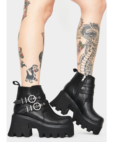 Lamoda Patent Boots Platform Chunky Lace Up Black | Dolls Kill