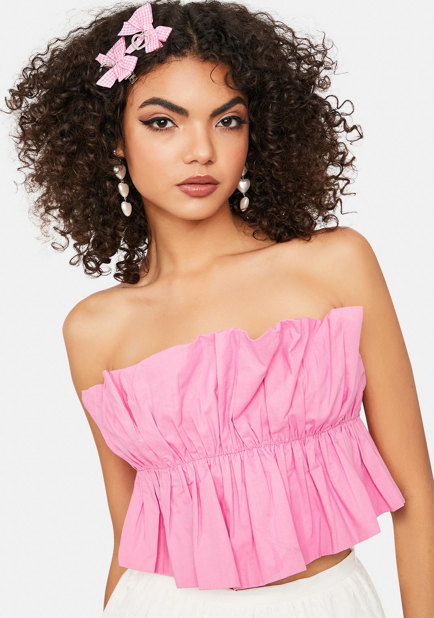 pink ruffle tube top