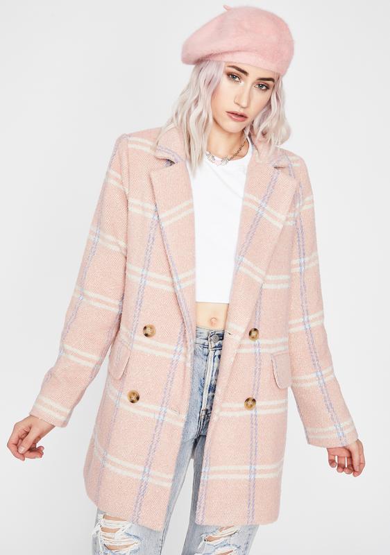 pink plaid peacoat