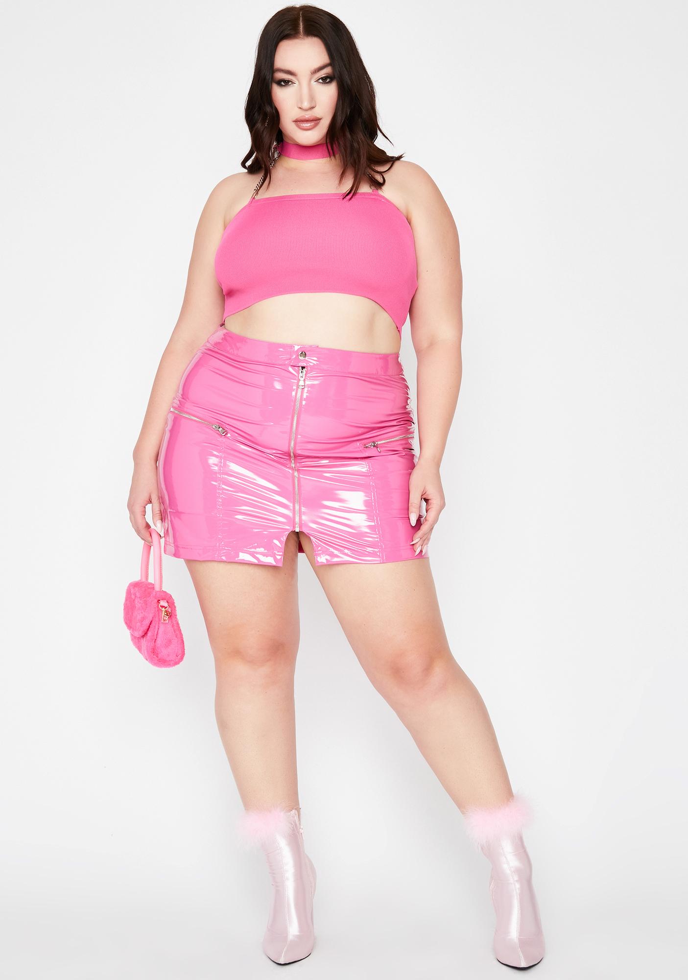 Plus Size Choker Tube Crop Top Chain Hot Pink Bubblegum | Dolls Kill