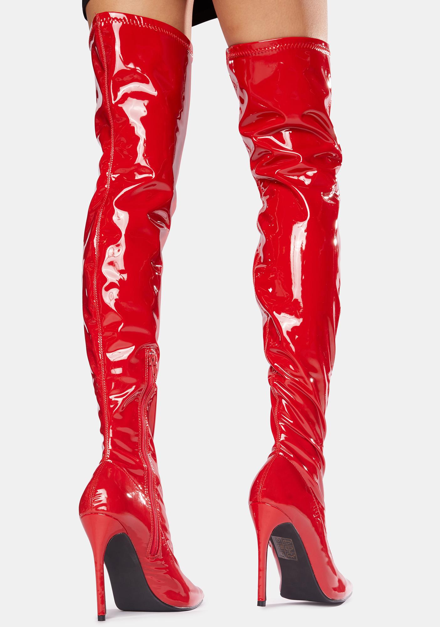 Public Desire Red Confidence Patent Stiletto Boots | Dolls Kill
