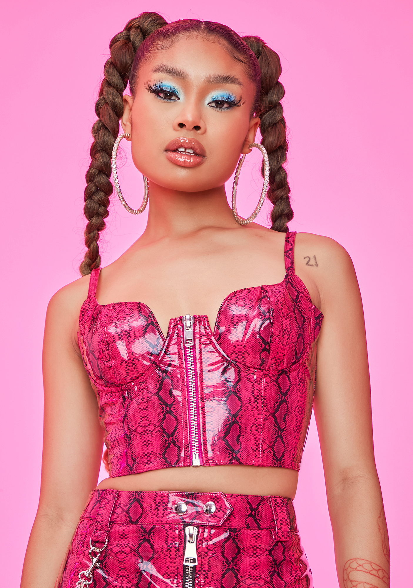 Horoscopez Snakeskin Bustier Zip Up Bralette - Pink | Dolls Kill