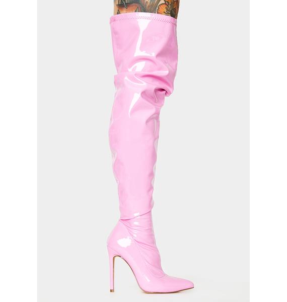 Vinyl Thigh High Stiletto Boots Pink 