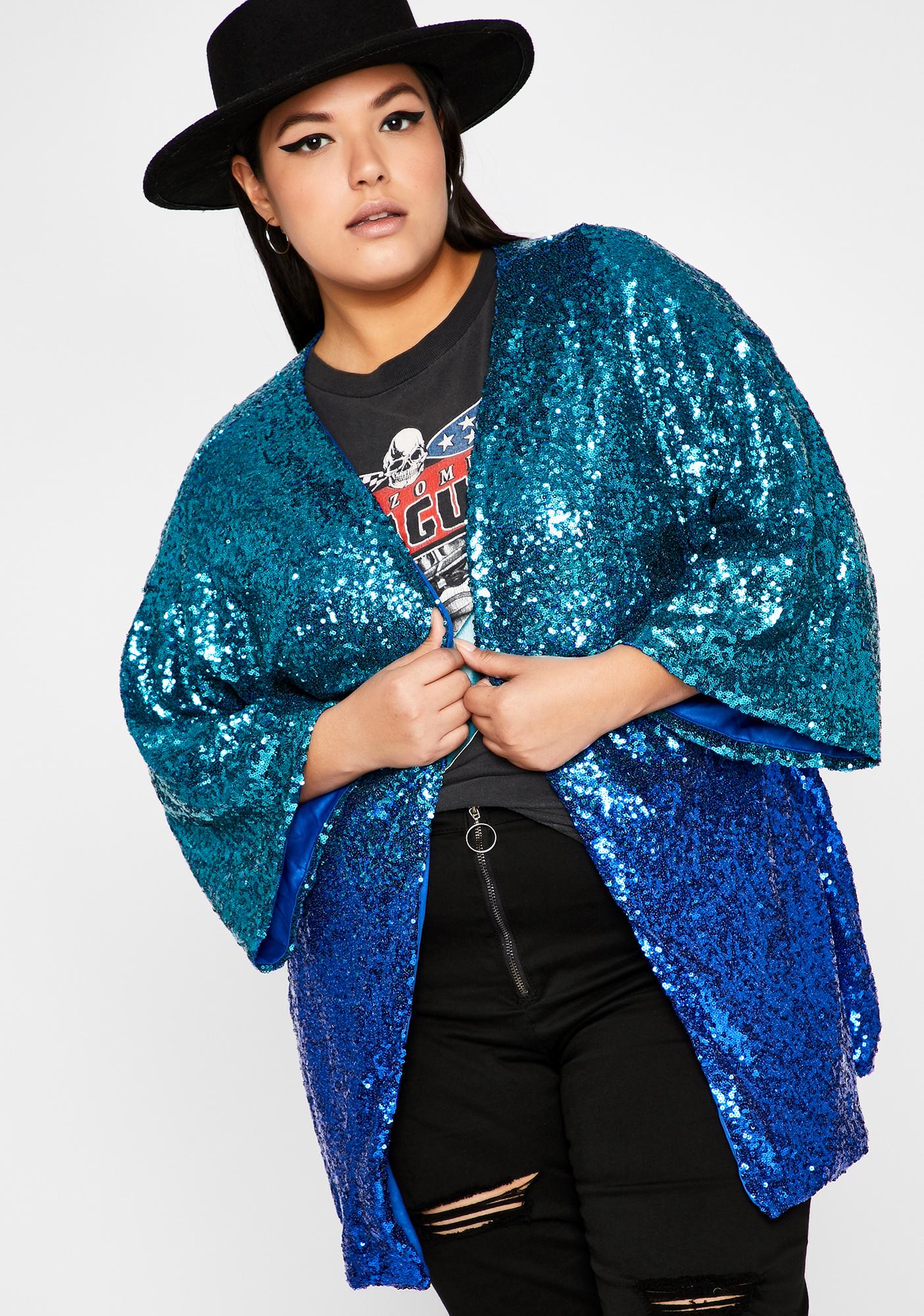 Plus Blue Sequin Kimono Dolls Kill