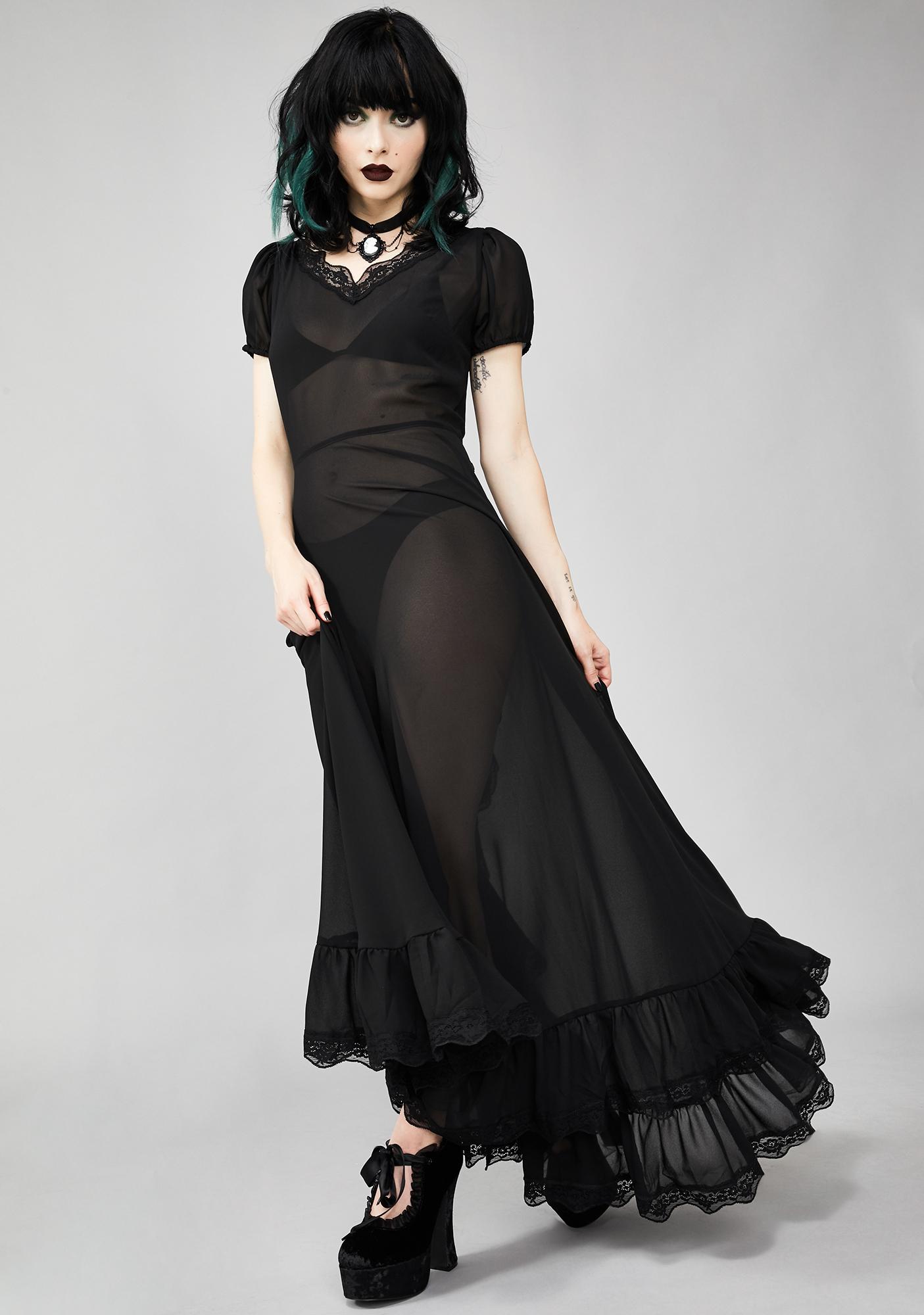 sheer black long dress