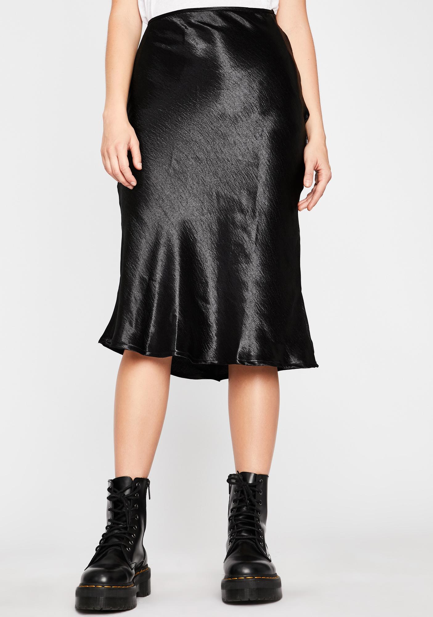 Black Satin Midi Skirt Dolls Kill