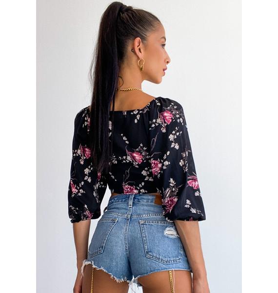 urban bliss black floral puff sleeve top