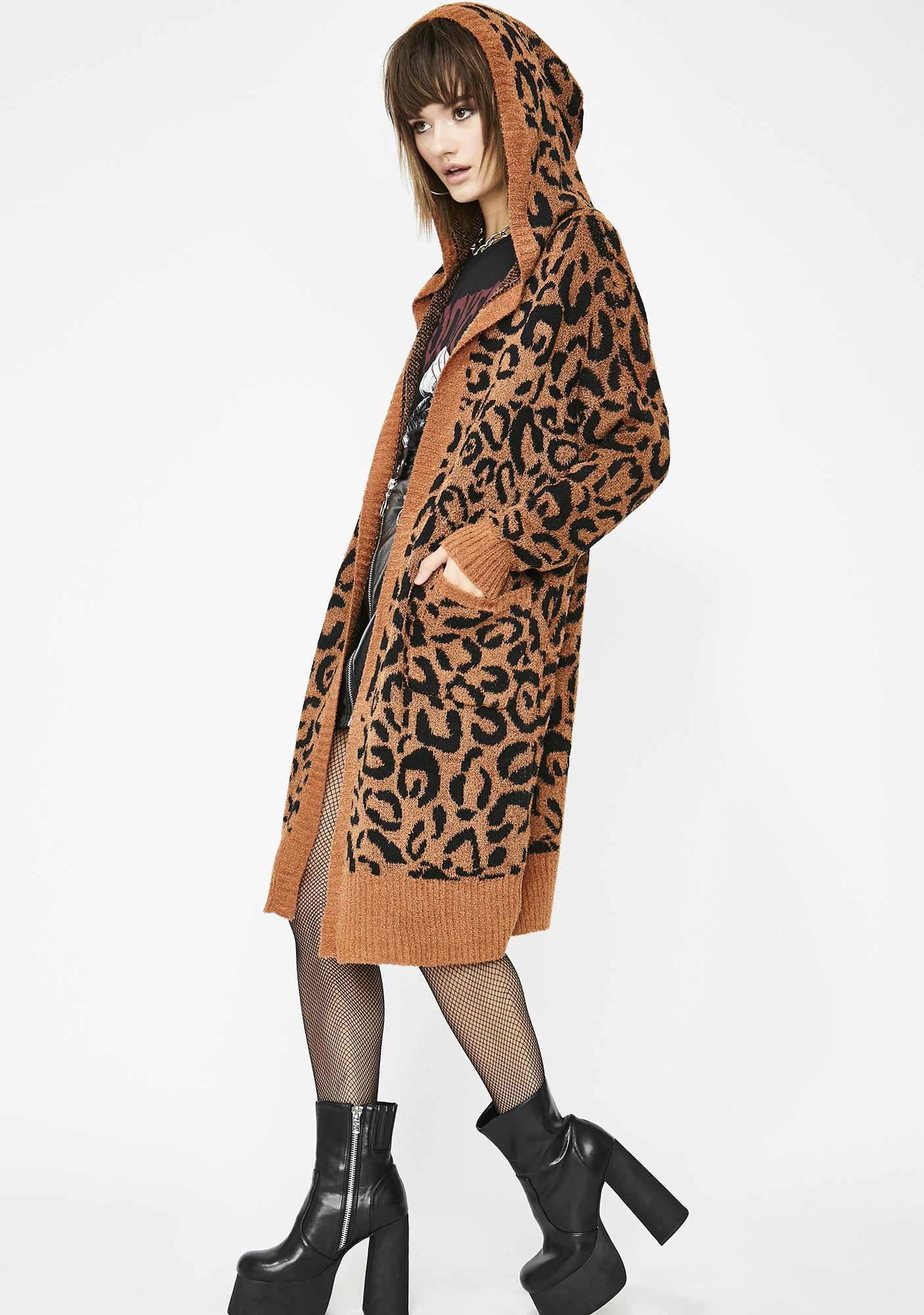 leopard hooded cardigan