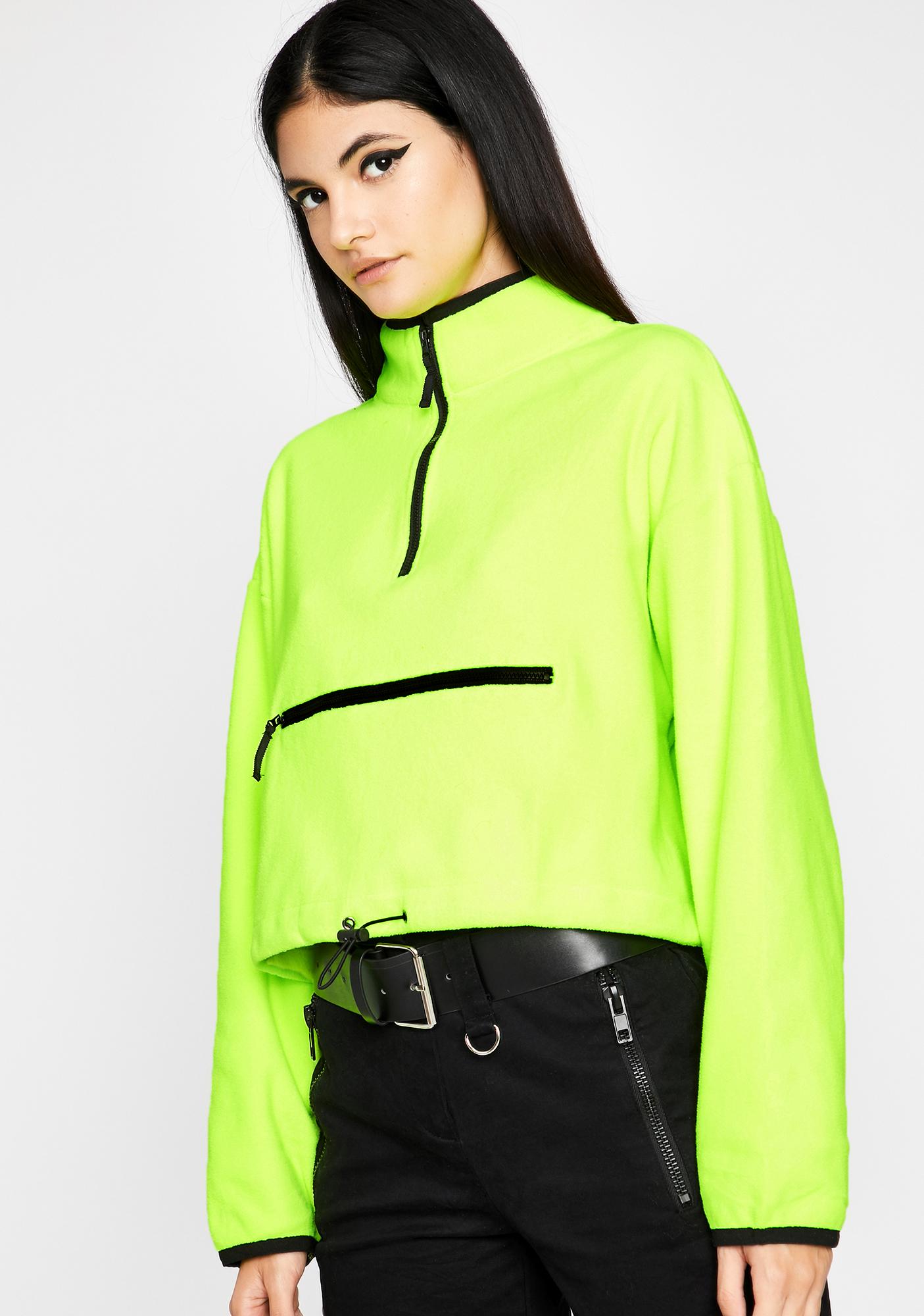 Neon Green High Neck Fleece Pullover | Dolls Kill