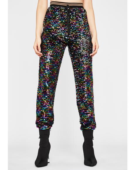 glitter gang sequin satin joggers