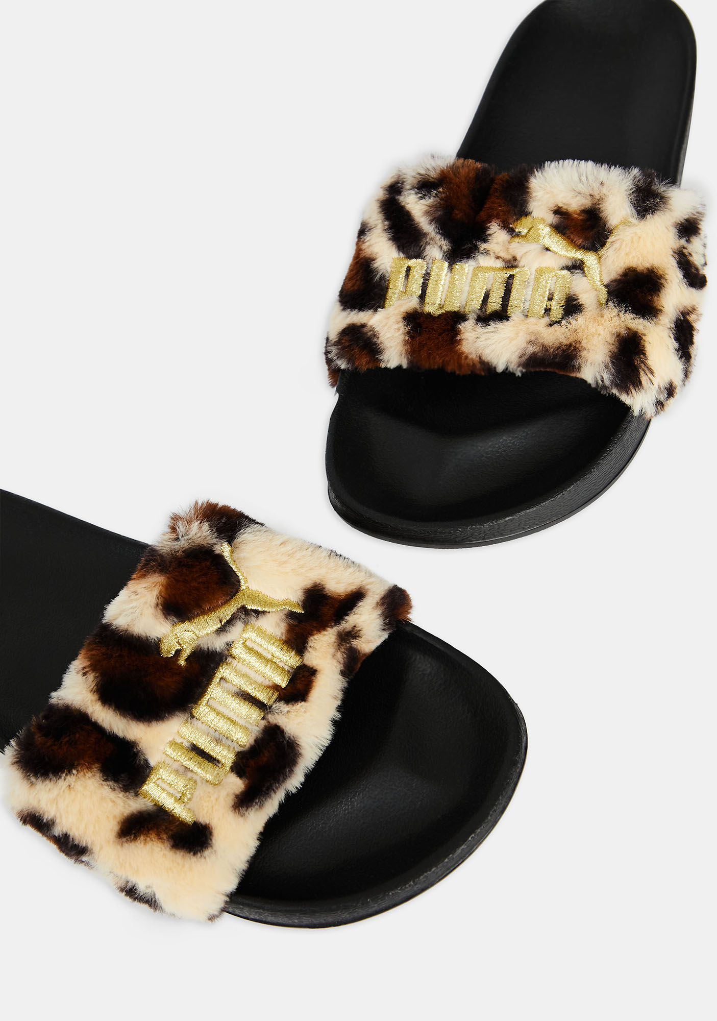 puma furry slides leopard