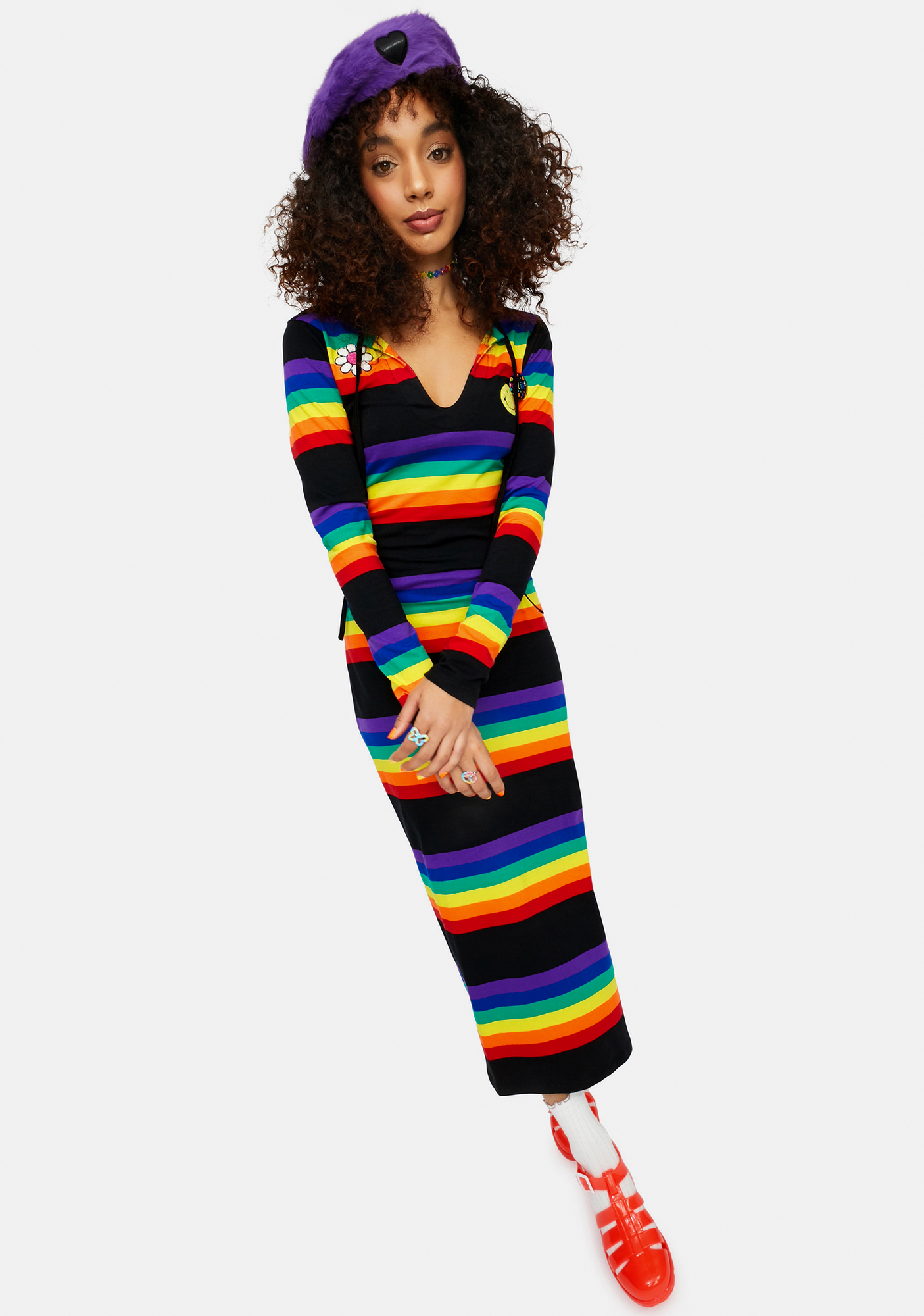striped maxi dress with sleeves