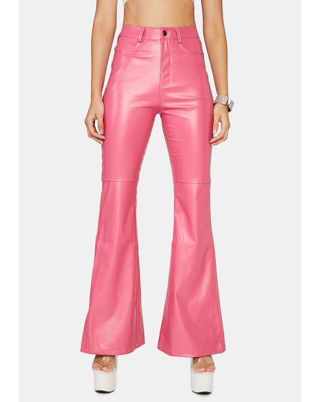 pink leather flare pants