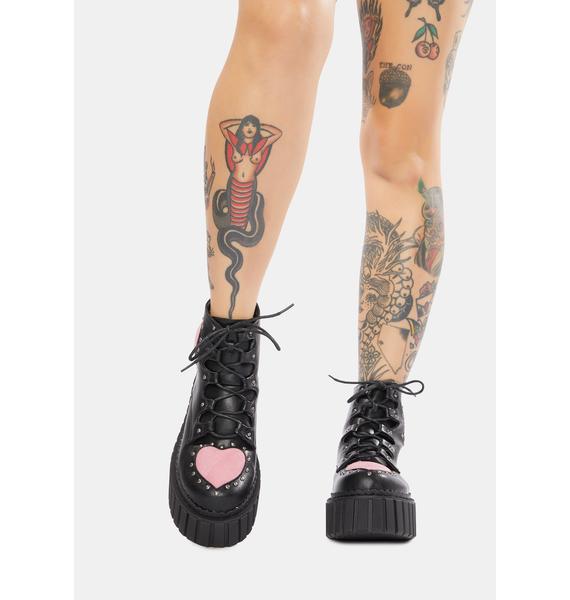 lamoda chunky creeper boots with pink hearts