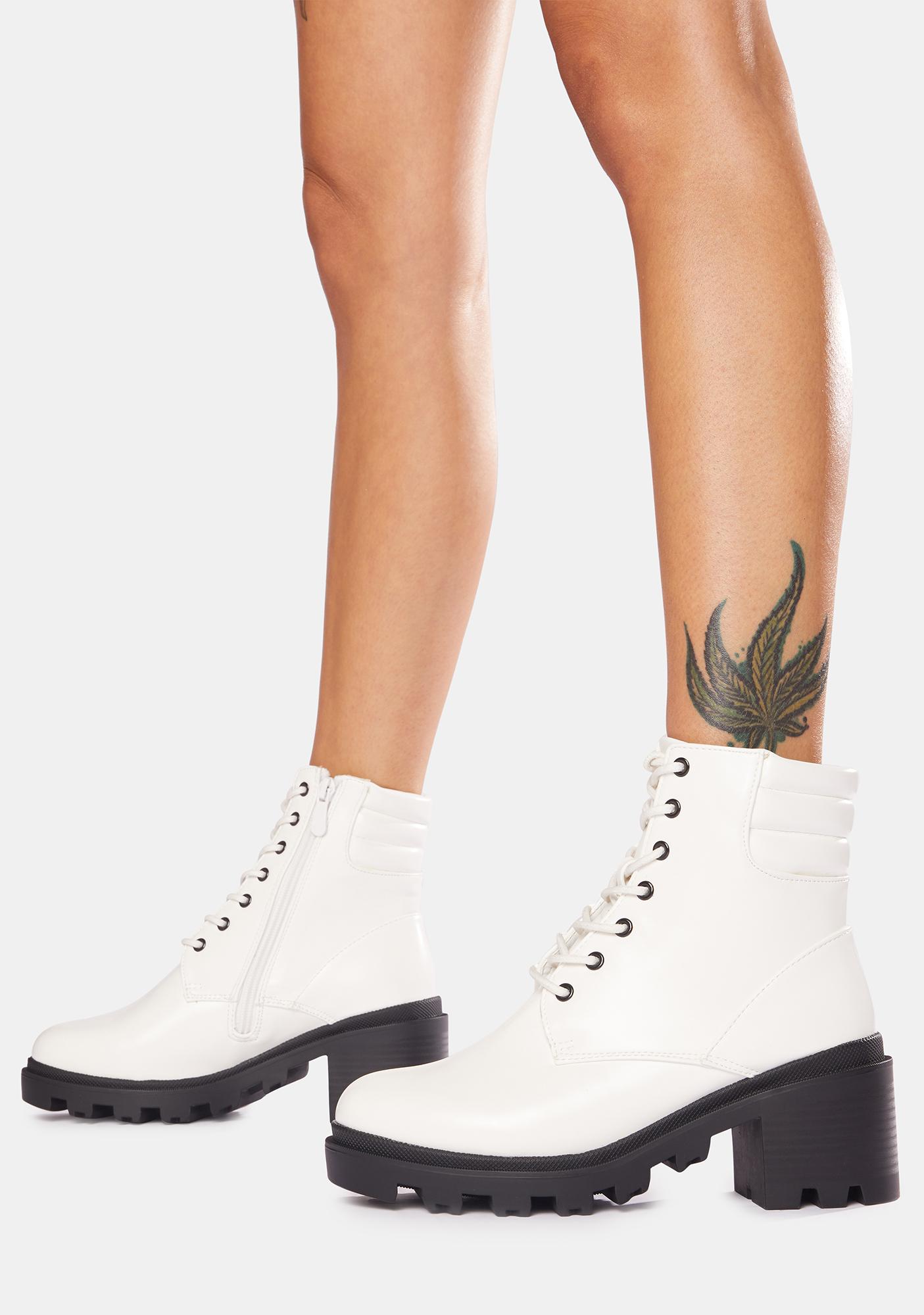 faux leather ankle boots white