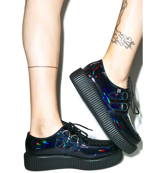 T.U.K. Black Hologram Patent Viva Low Creepers Dolls Kill