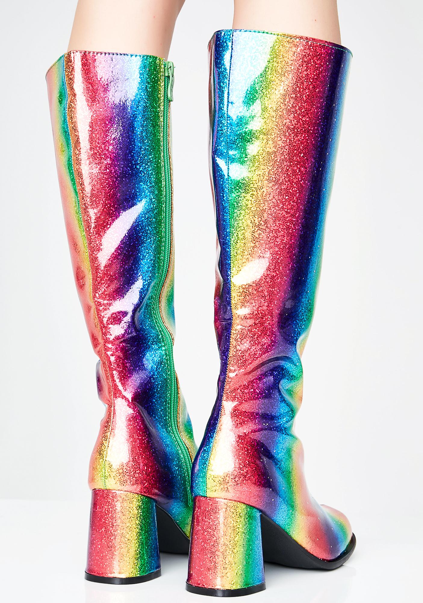 Rainbow Glitter Gogo Boots | Dolls Kill