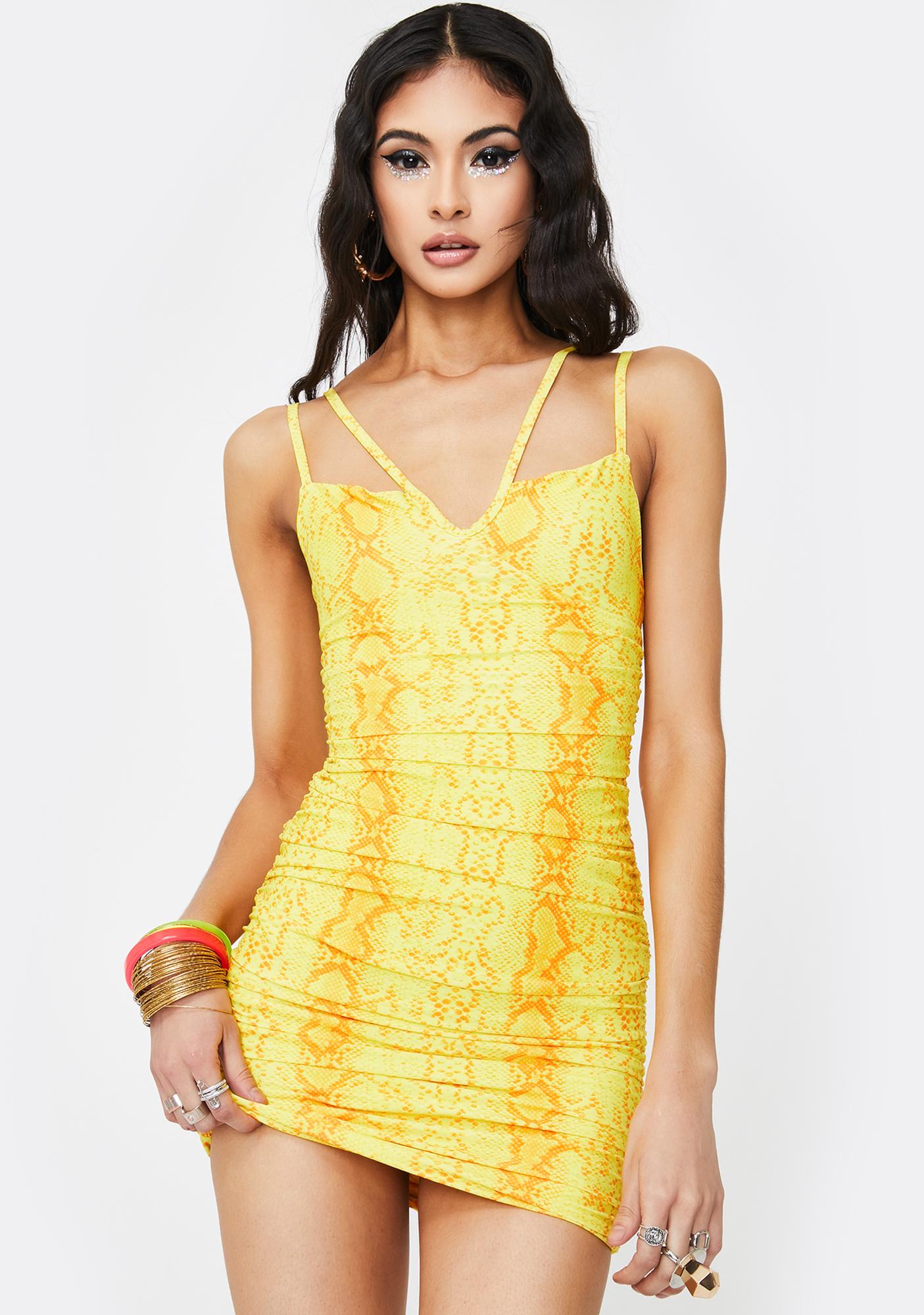 yellow snakeskin dress